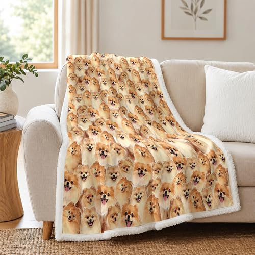 BlessLiving Fuzzy Dogs Blanket For Kids Adults Cute Puppy Fleece Blanket Reversible Animal Pattern Sherpa Throw Twin/Double (Pomeranian,150x200cm)