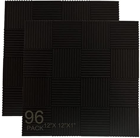 96 Pack black Absorb the echo Acoustic Foam Panel Wedge Studio Soundproofing Wall Tiles 12 X 12 X 1