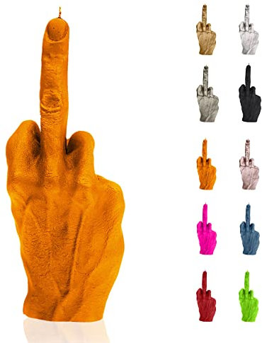 Candellana Kerze in Form eines Mittelfingers | FCK | Höhe: 22,2 cm | Orange | Brennzeit 30h | Kerzengröße gleicht 1:1 Einer realen Hand | Handgefertigt in der EU