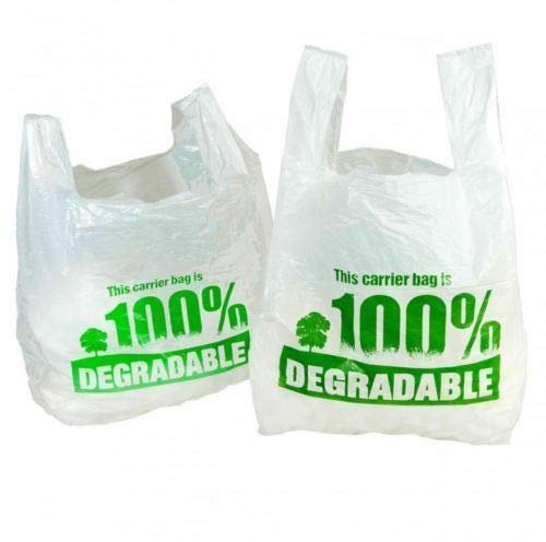 MSDS-SOLUTIONZ 100% Degradable White Vest Carrier Bags 11 x 17 x 21 Large Eco Friendly Plastic Bags Shopping Bags (500)