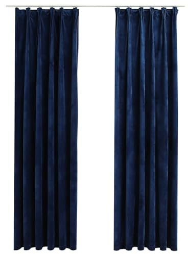 vidaXL 2X Vorhang Verdunkelung mit Haken Verdunkelungsvorhang Kräuselband Thermo Gardine Blickdicht Vorhänge Samt Dunkelblau 140x245cm