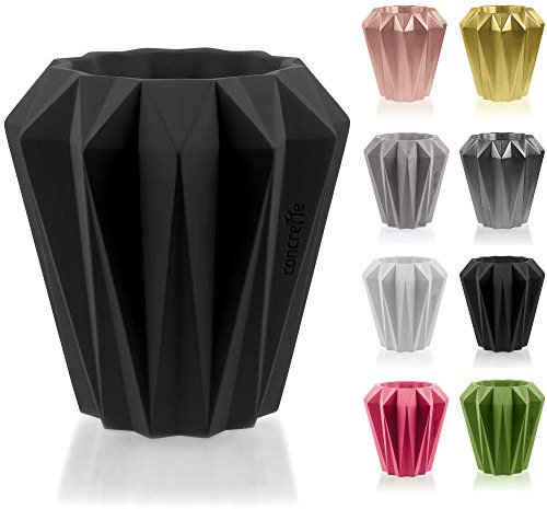 CONCRETTE Pot de Fleurs Noir Mat Ø 13-22 x 22 x 23 cm Rack