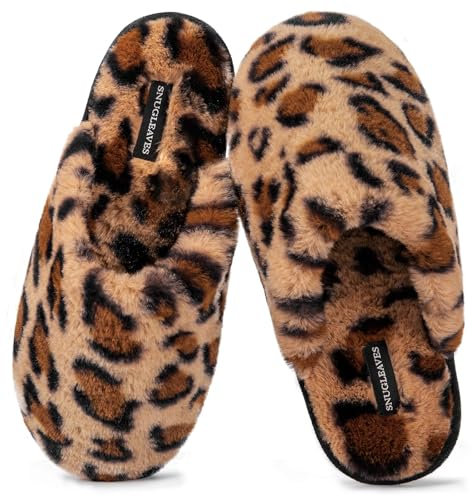Snug Leaves Damen Flauschige Hausschuhe mit Kunstfell und Memory Foam, Sexy und Klassische Pantoffeln Geparden Braun,42/43 EU