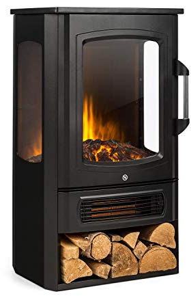Klarstein Chimenea Electrica de Pie, Estufa sin Leña de Interior, Chimeneas Electricas Decorativas 2000W, Llama LED, Chimenea Decorativa Falsa, Temporizador y Termostato Ajustable