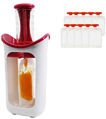 Nrkin Saftpresse, Babyfood, Obst, Gemüse, Klein, Spülmaschinenfest, ca. 23 * 13 * 9,5 cm / 9,06 * 5,12 * 3,74 Zoll, ca. 450g, inkl. 10 Quetschbeutel