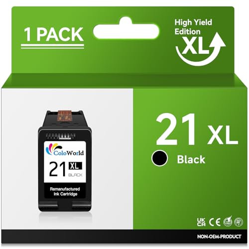 ColoWorld 21 XL Schwarz Druckerpatronen, Wiederaufbereitet für HP 21XL Patronen Kompatibel mit HP Deskjet F2120 F2280 F380 F2180 F335 F375 F4180 F4190 D2360 PSC 1410 1415 Officejet 4315 4355 Drucker
