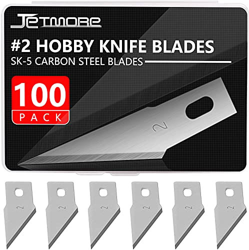 Jetmore 100 Pack Craft Hobby Blades #2 Craft Knife Blades Refill Hobby Knife Replacement Blade with Storage Box for Art and Crafting Scrapbooking Supplies Cutting Caving Stencil