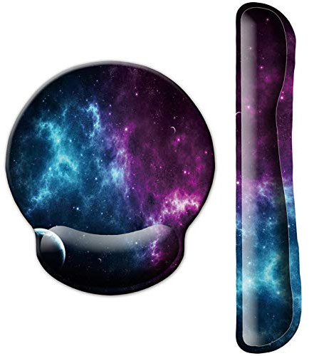 ITNRSIIET Gaming Mousepad mit Handauflage, Maus und Tastatur Handballenauflage-Set, Mauspad Ergonomisches mit Memory Foam Lycra-Stoff und PU-Basis, für Laptop und PC, Kontrastnebel
