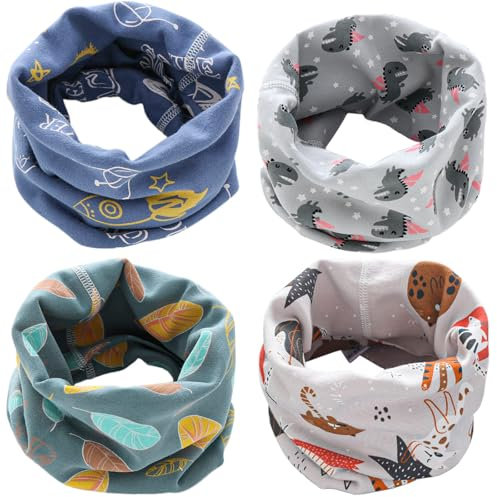 Loop Schal Kinder,4 Stück Loop Schal Halstuch Jungen Mädchen Baumwolle Schlauchschal Nackenwärmer Multifunktionstuch für Winter, Frühling, Herbst