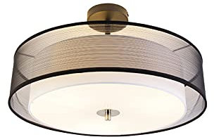 Qazqa - Moderne Deckenleuchte I Deckenlampe I Lampe I Leuchte schwarz-weiß 50 cm 3-flammig - Drum mit Schirm Duo I Wohnzimmer I Schlafzimmer - Textil Rund - LED geeignet E27