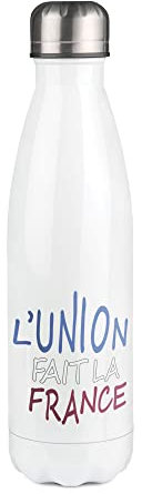 Weiße Isolierflasche mit Motiv L Union macht die Franse