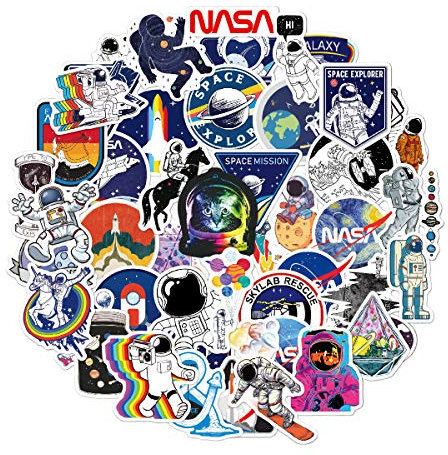 50 Stück Aufkleber Aesthetic NASA Sticker, Wasserfeste Graffiti Galaxy Vinyl Aufkleber Weltraum Space Explorer DIY VSCO Stickers für Auto Laptop Skateboard Fahrrad Koffer Helm Motorrad (Space A)