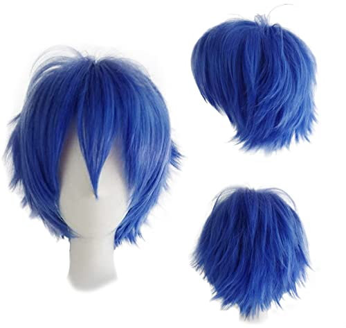 Gairyan Perücke Dunkelblau Perücke Damen Unisex Anime Cosplay Wig Kurze Synthetische Perücke Frauen Herren Gerade Perücken Halloween Perücke Karneval Kostüm Themen Party Kostüm