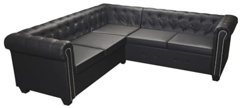 vidaXL Chesterfield-Ecksofa 5-Sitzer Schwarz Kunstleder