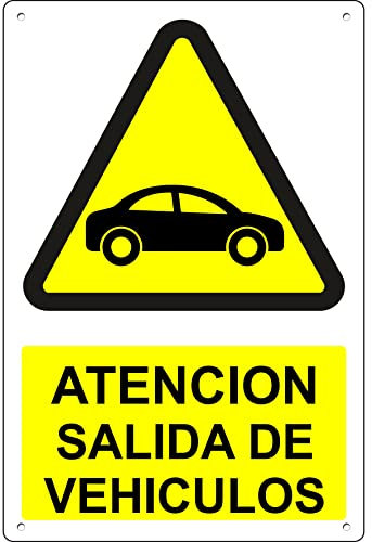 pubblimania ATENCION SALIDA DE VEHICULOS | prohibido aparcar Cartel de aluminio para exterior metal resistente grosor 3 mm (Cm 20x30)