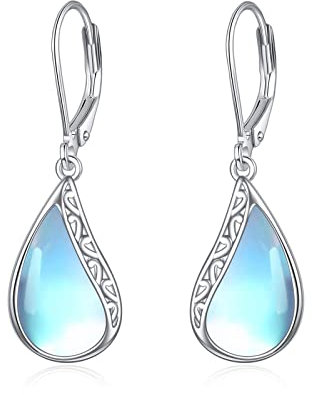 POPLYKE Filigrane Mondstein Leverback Ohrringe Damen 925 Sterling Silber Träne Mondstein Ohrringe Dangle