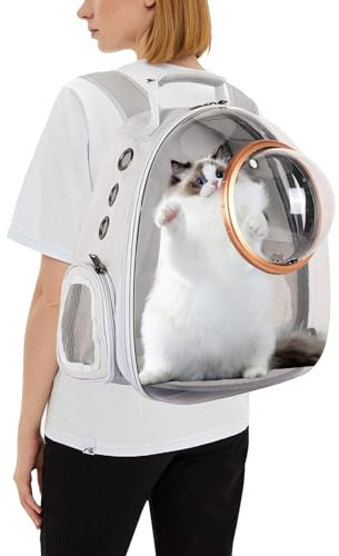 PETCUTE Haustier Rucksack Raumkapsel,Atmungsaktive Wärme Proof,Katzen Rucksack Träger mit Sicherheitsleine,wasserdichte,Katzenrucksack für Kleine Mittelgroße Hunde Katzen Welpen,für Reisen,Grau