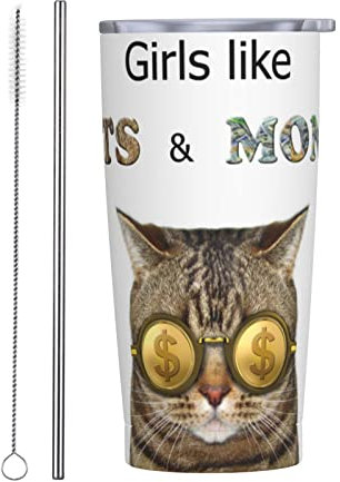 QQIAEJIA Vaso térmico moderno de gatos o dinero, 20 onzas, con tapas y pajita, de acero inoxidable, taza de viaje a prueba de fugas para el hogar, oficina, escuela