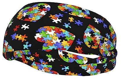 Autismus-Bewusstseins-Puzzle-Teile, Herz-bedruckt, elastisches Sport-Stirnband, Absorptionsschweißband für Laufen, Fitness, Outdoor-Aktivitäten (Unisex)