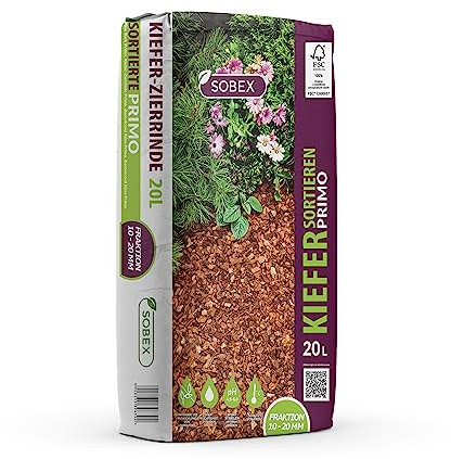 S&Garden Primo Rindendekor Sortiert - Gartenrinde - Zierspäne - Verhindert das Wachstum von Unkraut - Hält den Boden Feucht - Schützt die Pflanzen vor Frost - für Gärten und Parks - 20L - 1 Stück