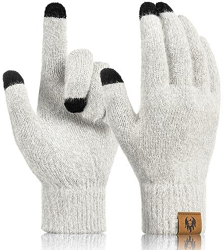 heekpek Handschuhe Strick Damen Touchscreen Handschuhe Winter Warm Fingerhandschuhe Winterhandschuhe Strickhandschuhe, Hellgrau