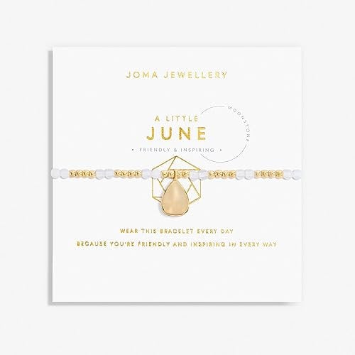 Joma Jewellery A Little Birthstone Gold JUNE MOONSTONE Bracelet | 17.5cm Stretch Adjustable Wrist Stacking Bracelet