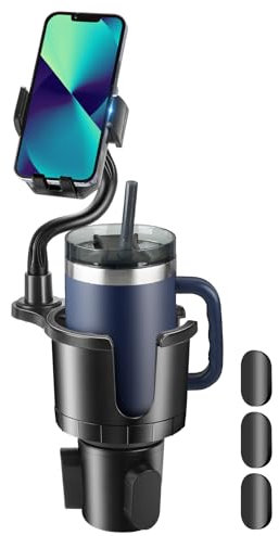 Getränkehalter Handyhalterung, 2025 Upgraded 2 in 1 Auto Becherhalter Expander mit Verstellbarer Basis, Langer Schwanenhals, 360° Drehung, Becher-Telefonhalter für Auto, passend für alle Smartphones