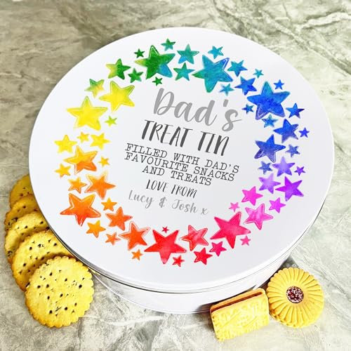 Dad's Favourite Snacks Round Personalised Gift Biscuit Sweets Treat Tin Personalised Gift | Custom Gift | Personalized Tin | Cake, Biscuit & Treat Tins | Gift For Her | Gift For Him