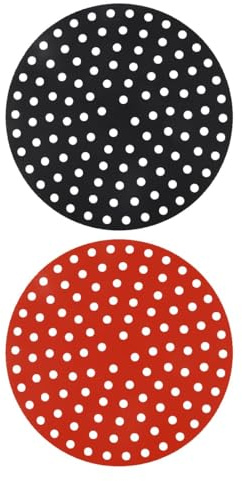 Luckious 2PCS Non-Stick Air Fryer Liners - 8-Inch Heat Resistant Round Reusable Silicone Air Fryer Mats, Easy Clean Kitchen Mat Accessories for Kitchen Baking (Black+Red)