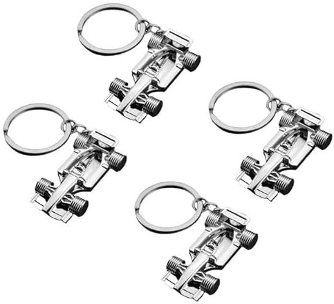EUPSIIU 4 Stück Auto Schlüsselanhänger, Miniatur Rennmodell Solides Auto, Renn Anhänger, Autoschlüssel Geschenk Für Männer Und Frauen (Silber)