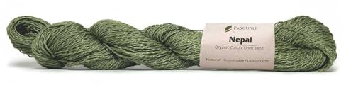 Pascuali Nepal | Strickwolle aus 60% Baumwolle (Bio), 40% Leinen, zum Stricken und Häkeln, Farbe: Grasgrün 07