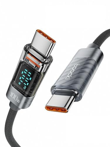 Wayzu® 100W USB C Fast Charging Cable with LED Display – 2M Type C to Type C Charger Lead, E-Marker Chip, 480Mbps Data Transfer – Universal Charging Cable for iPhone 16 Pro Max, Galaxy, Pixel
