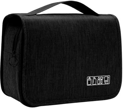 Calish Trousse de Toilette Femme Pliable Grande Trousse de Toilette Homme Voyage Multifonction Imperméable Sac Trousse de Maquillage avec Crochets (Noir)