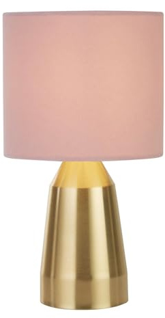 Licht-Erlebnisse Tischleuchte Stoff Metall H: 33 cm Ø 18 cm klein Rosa Gold E14 Modern Nachttischlampe Schlafzimmer Tischlampe Wohnzimmer