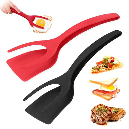KJG Spatule à œufs au plat, spatule 2 en 1, spatule à pancakes, spatule en plastique, spatule en silicone, résistance aux hautes températures, spatule pour crêpes, steak, poisson et œuf (A)