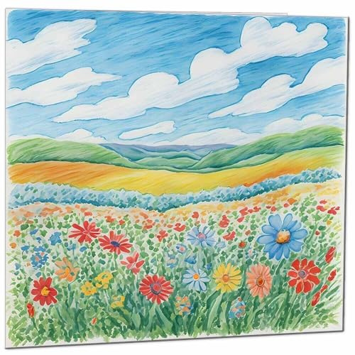 Blanko Grußkarte Geburtstagskarte Kunst Himmel Gras Bunte Blumen Natur Schön