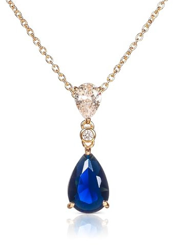 Diamond Treats Damen-Halskette Mit Tropfen-Anhänger Aus 925er Sterling Silber, Blauer Stein, Saphirblaue Kette, Gold, Für Frauen