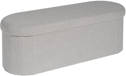 Bonlife Folding Ottoman Storage Bench,Boucle Footstool Oval, End of Bed Stool, Ideal for Living Room, Bedroom, 100L Storage Space,Grey,110x38x38cm