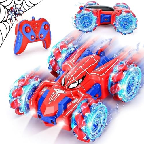 Spider Remote Control Car for Boys,2.4Ghz 360 Flips Double Sided Monster Truck with Cool Headlights,Type-C Charging 4WD Off Car Toys Age 3 4 5 6 7 8,Christmas Birthday Gifts for 3-8 Year Old Boys