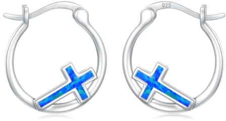 Twoowl Kreolen für Damen, 925er-Sterlingsilber, Kreuz-Ohrringe mit Abalone-Muschel, Schmuck, Geschenke für Frauen und Mädchen