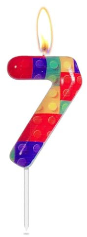 Building Blocks Birthday Candles, 7th Birthday Candles, Rainbow Number 7 Candles, Red, Yellow, Green, Blue Candle for Cake, Building Block Themed for Girls Boys Birthday Party Decorations Supplies