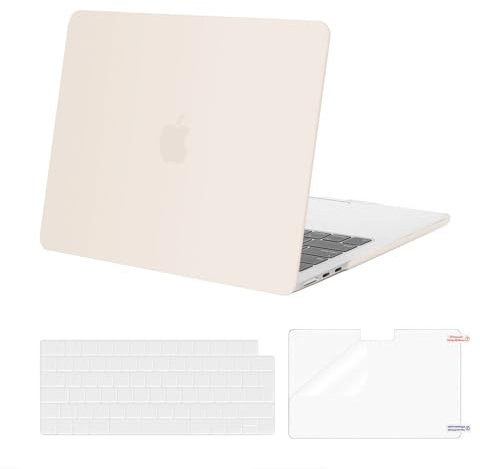 MOSISO Kompatibel mit MacBook Air 13 Zoll Hülle M5 M4 M3 M2 2026-2022 13,6 | Ultradünne, Seidige Haut Hartschale für 13,6 A3449 A3240 A3113 A2681&Tastaturschutz&Displayschutz, Beige