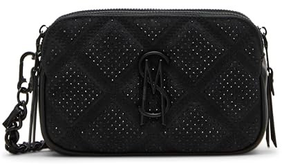 Steve Madden Damen Quilted Double Zip Crossbody with Stones Daisy-R Gesteppte Umhängetasche mit doppeltem Reißverschluss und Steinen, Schwarz