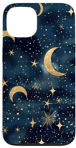 Aesthetic Celestial Magic Moons And Stars Blue Pattern Art Case for iPhone 13