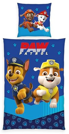 Herding Bettwäsche Paw Patrol, Kopfkissenbezug ca. 80 x 80 cm, Bettbezug ca. 135 x 200 cm, mit praktischer Knopfleiste, 100% Baumwolle