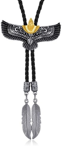 Luofeng Krawatte für Herren und Damen, amerikanische Bolo-Krawatte, Metall, fliegender Adler, Cowboy, Lederseil, Krawatte, Western-Halskette mit gefiedertem Anhänger