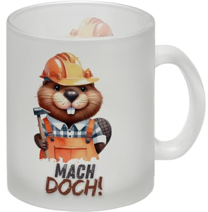 Biber Glas Tasse mit Spruch Mach doch! Perfekt für Bauarbeiter Lustige Biber Tasse mit Spruch und Bauhelme ideal für die Frühstückspause am Bau