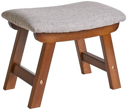 Aibiju Fußhocker, Ottoman Pouffe-Hocker, niedriger Hocker, Stoff-Sofa-Hockerbezug, 4 Buchenbeine, geeignet für Schlafzimmer, Wohnzimmer und Küche, (braunes Bein + graues Kissen), YDEU-1355