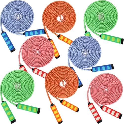 WANGXIAOKE 8 Pieces 16 ft Long Jump Rope for Kids Skipping Rope Adjustable Multiplayer Team Double Dutch Rope with Handle for Outdoor School Sport Party Game Fun Birthday Gift Gym Fitness Accessories