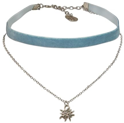 Alpenflüstern Trachten-Samt-Kropfband Strassedelweiss-Kette - nostalgische Trachtenkette enganliegend, Kropfkette elastisch, Damen-Trachtenschmuck, Samtkropfband (in traditionellen Farben) DHK332